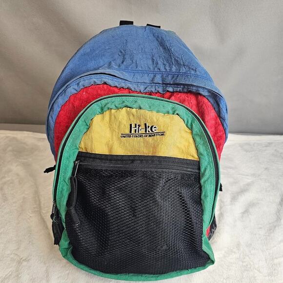Vintage United Colors of Benetton Colorblock Red green blue Backpack Bag light